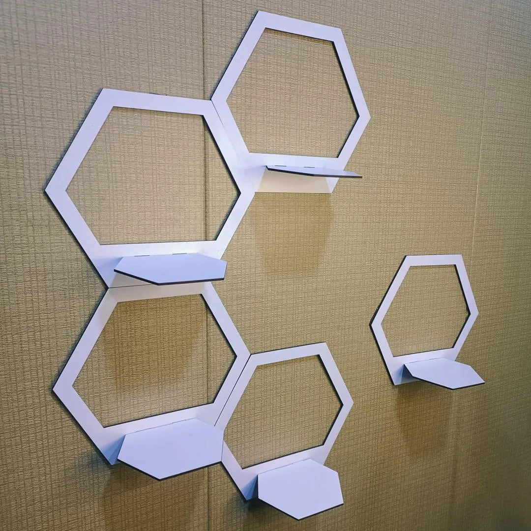 White Hexagon Wall Shelves Set