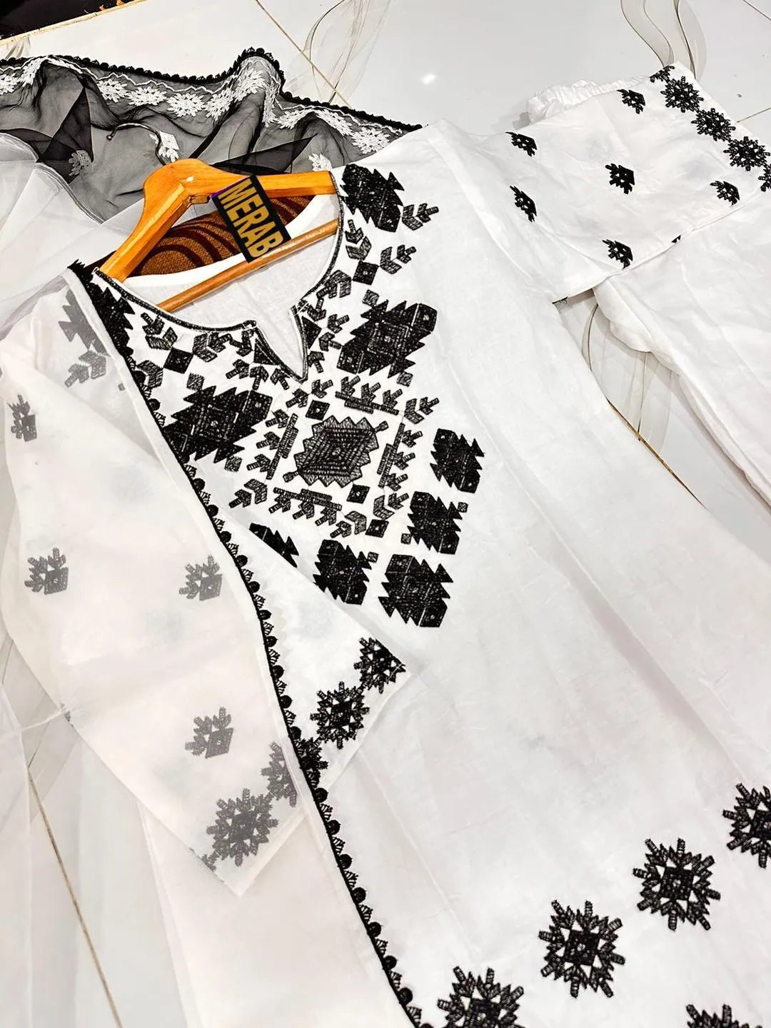 3 Pcs Women's Stitched Cotton Embroidered Suit