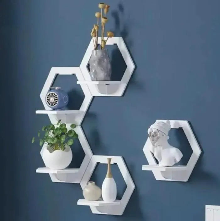 White Hexagon Wall Shelves Set