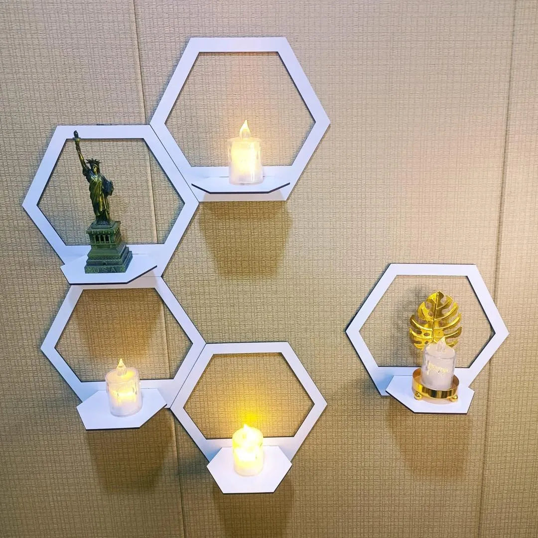 White Hexagon Wall Shelves Set