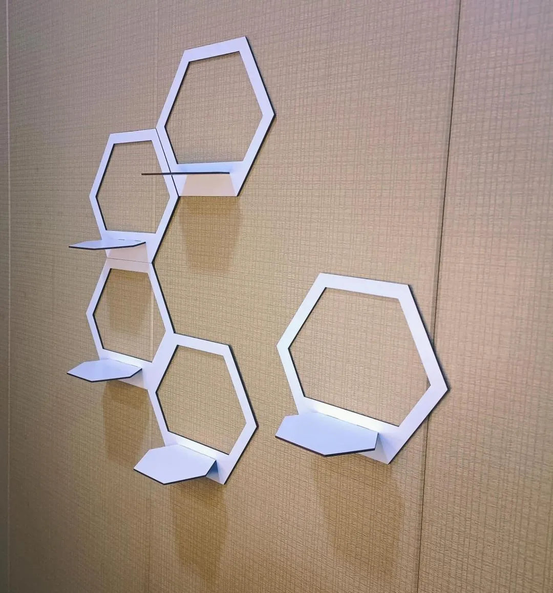 White Hexagon Wall Shelves Set