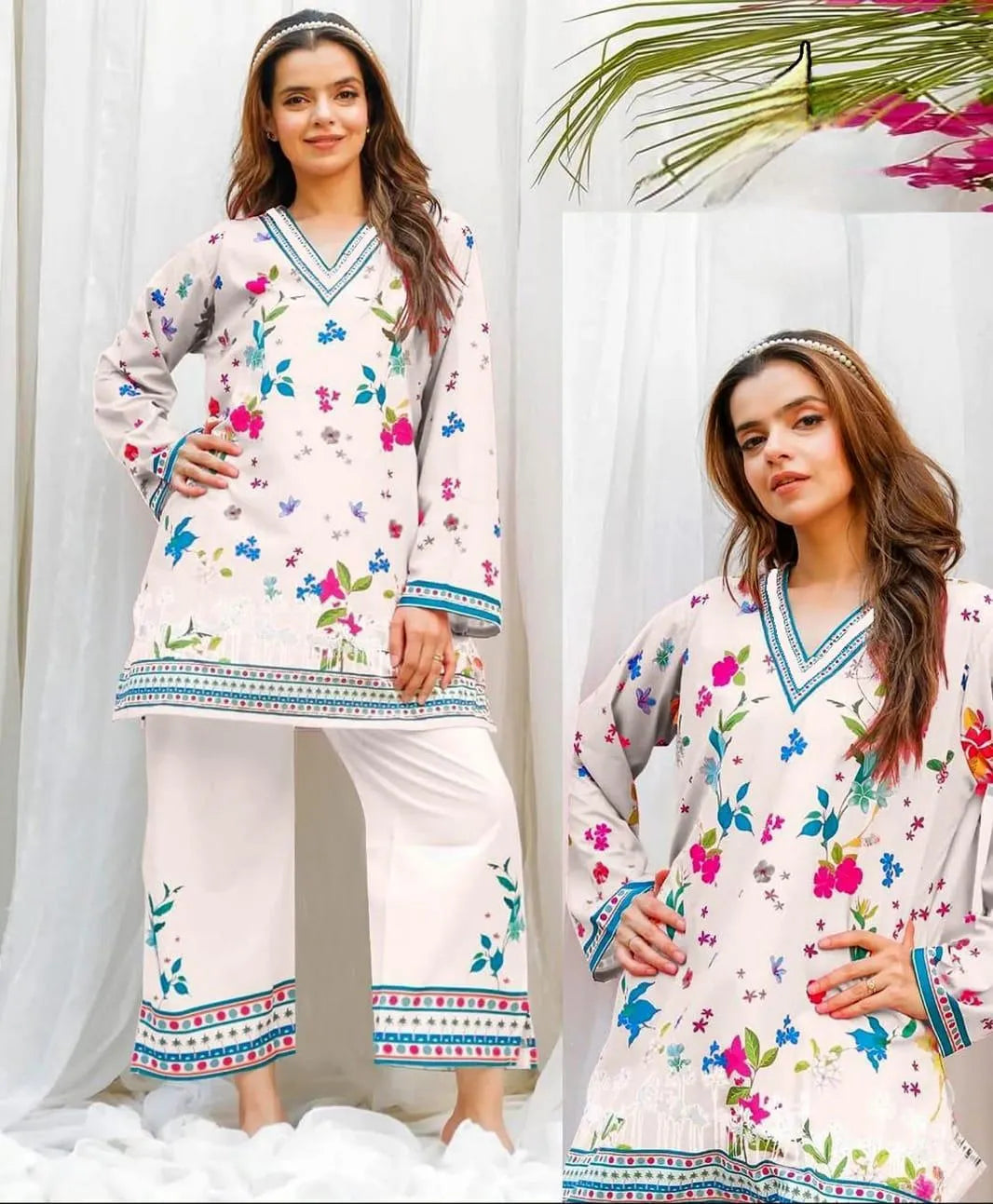 White Floral Swiss Lawn 2-Piece