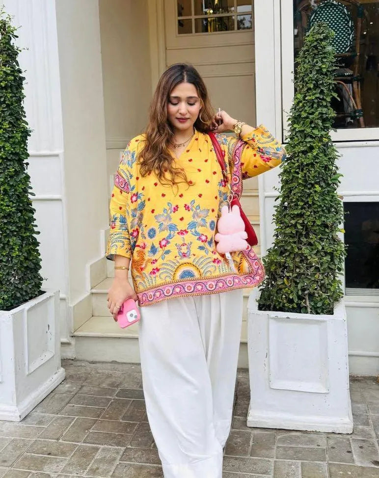 1 Pc Women's Stitched Lawn Printed Top