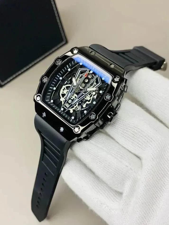 Black Square Skeleton Watch