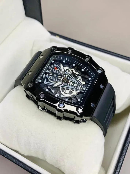 Black Square Skeleton Watch