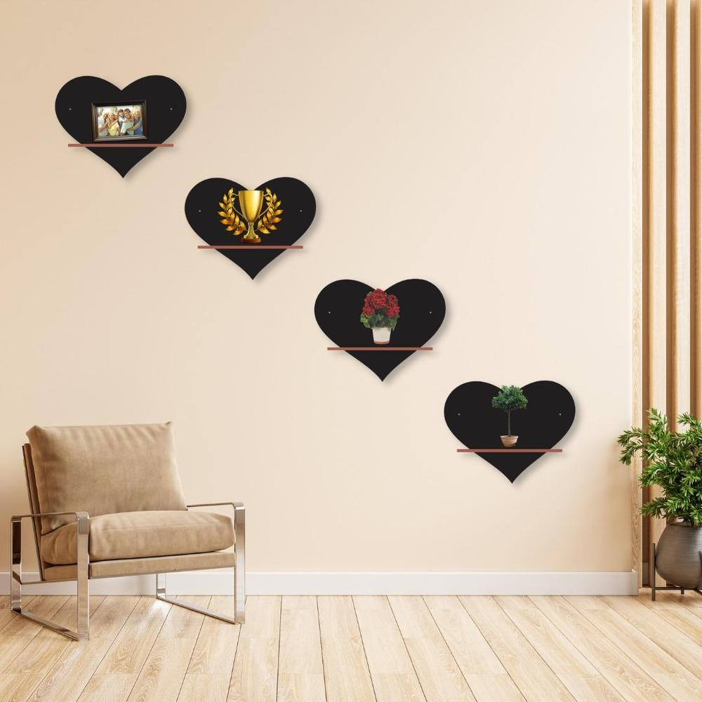 Heart Shelves Set of 4 Black Wall Decor