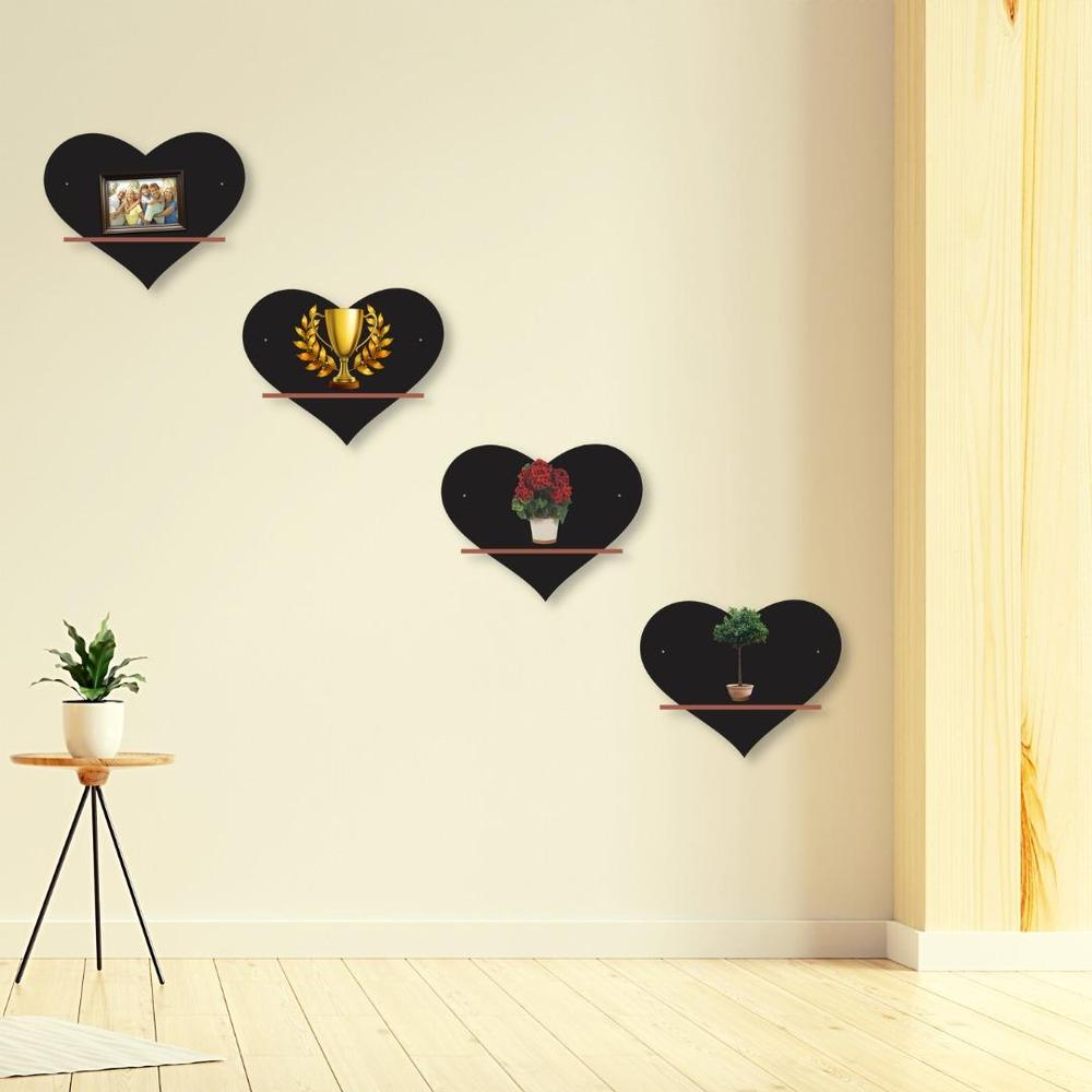 Heart Shelves Set of 4 Black Wall Decor