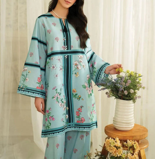 2 Pcs Women's Stitched Grip Printed Shirt And Trouser