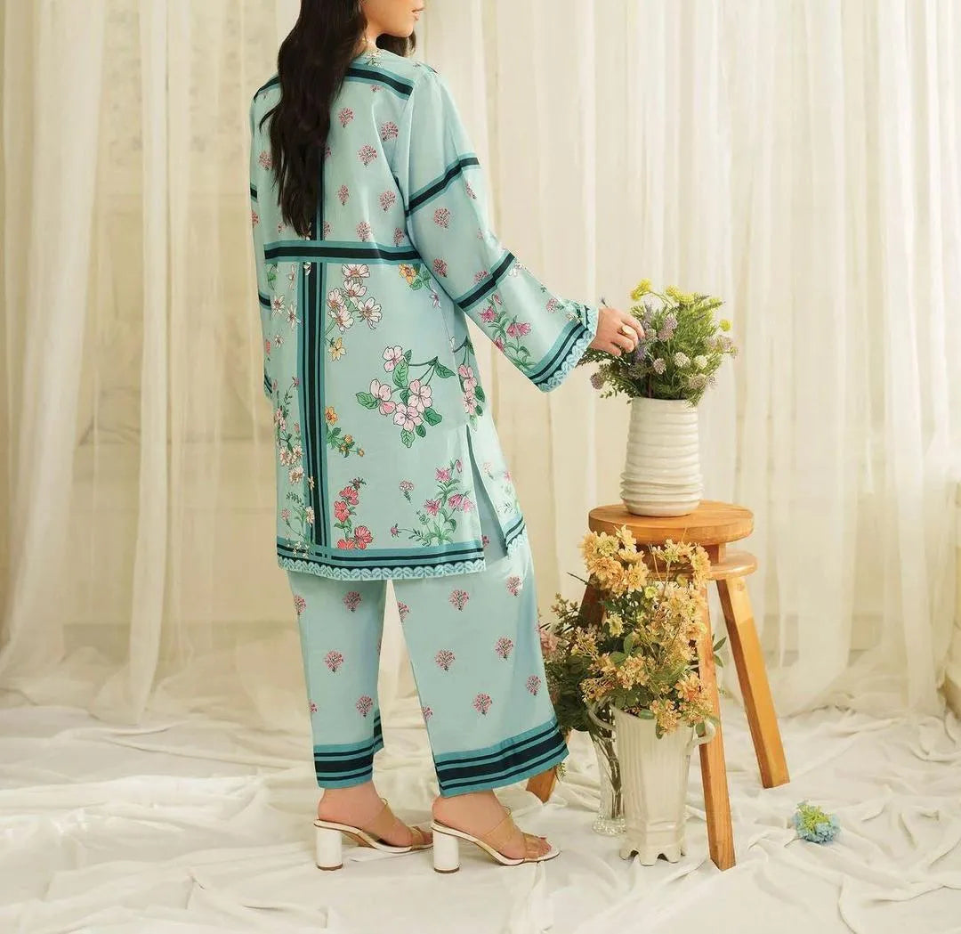 2 Pcs Women's Stitched Grip Printed Shirt And Trouser